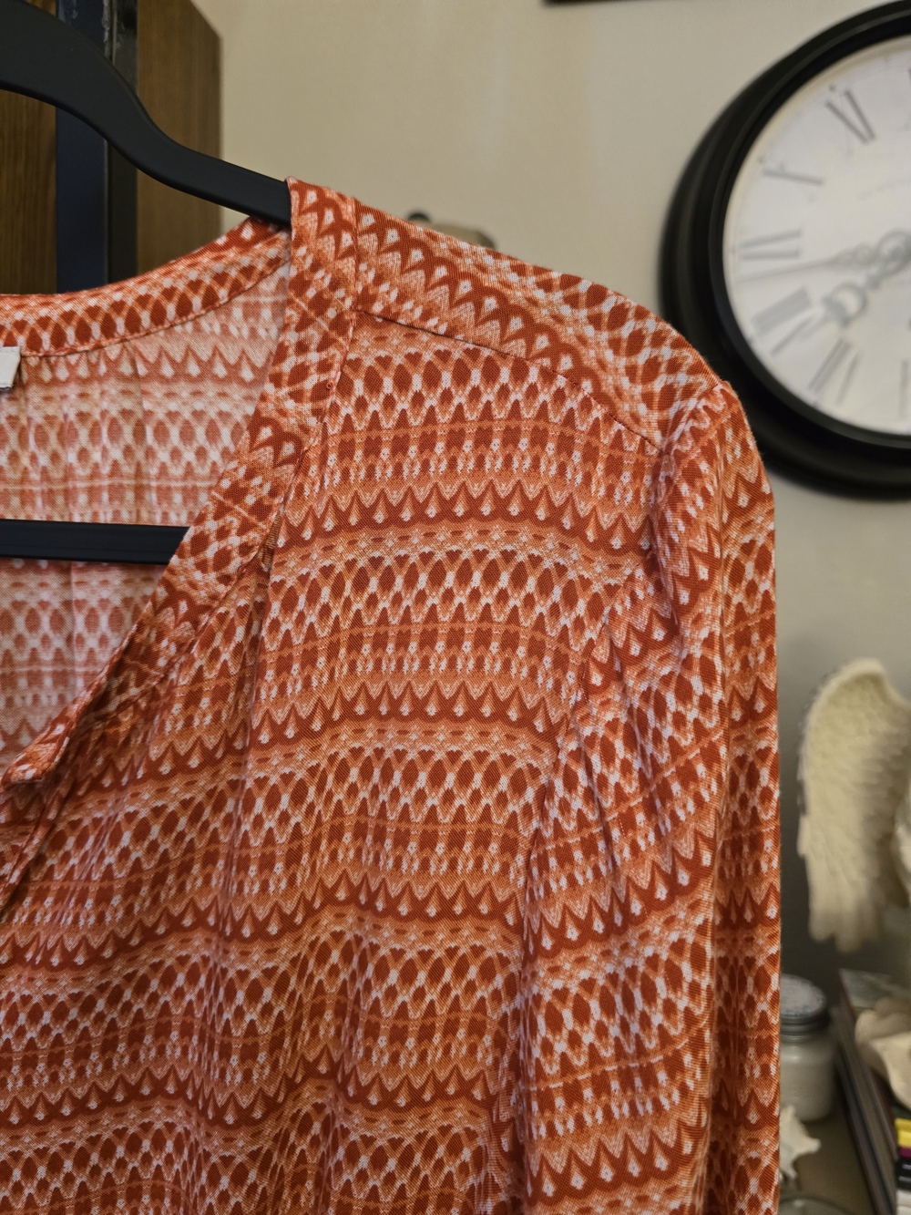Hinge Romper Orange Geometric Print Long Sleeve V Neck Drawstring Waist Boho XL - Picture 5 of 6